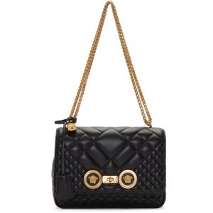 Authentic Versace Black Medium Medusa Tribute Quilted Icon Chain Bag